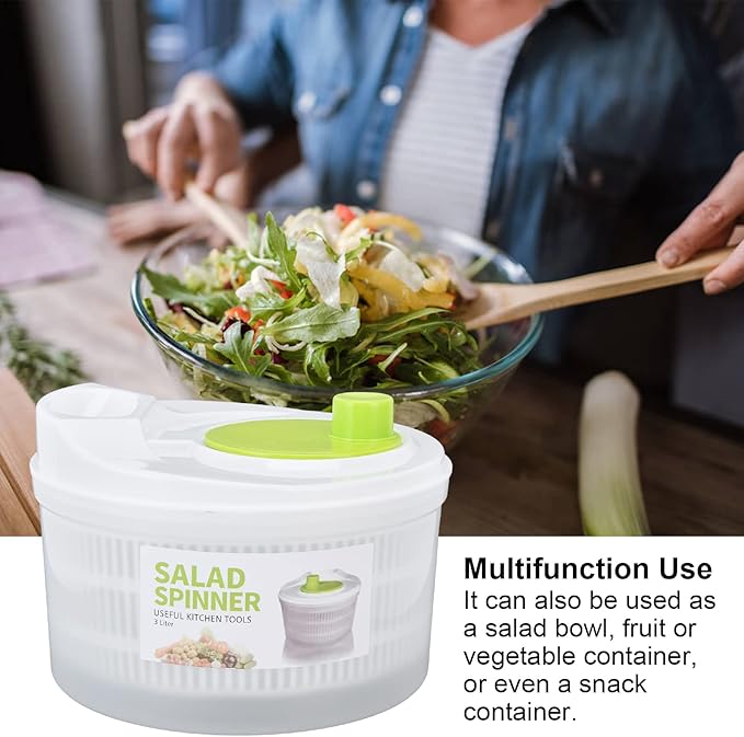 Salad Spinner, 3L Multipurpose Lettuce Spinner Vegetable Washer with Bowl Colander Basket and Easy Grip Handle for Veggie Fruit Drying, White