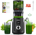 OMMO Cold Press Juicer Machines : 5.1" Wide Feed Chute Slow Masticating Juicer for Whole Fruits & Vegetables, Easy to Clean, High Juice Yield, BPA Free, Black
