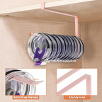 Tumbler Lid Organizer, Horizontal Tumbler Lid Storage Hook Up to 10 Lids, Space Saving Cup Lid Holders Under Cabinet Tumbler Lid Hook for Kitchen Organizer and Storage, Paper Towel Rack Hanger (Pink)