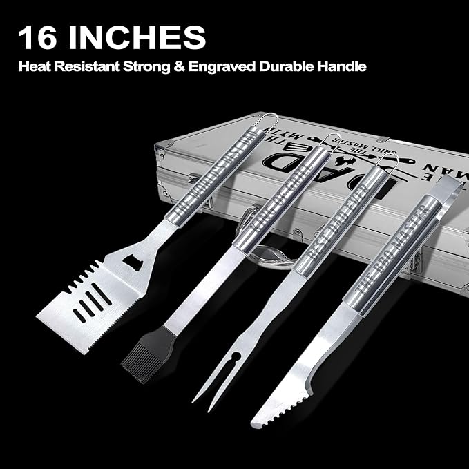 Dad Gifts, Christmas Dad Gifts from Daughter Son Heavy Duty Grilling Accessories Kit for Backyard BBQ, Birthday Present for Him Thick Stainless Steel Grill Utensils with Non-Slip Handle Tool Grill