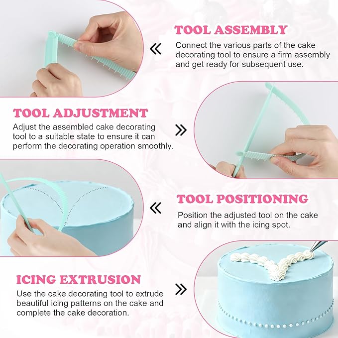 4pcs Cake Decorating Tools，Cake Arch Guide Tool & Essential Cake Tools – Includes Arch Ruler,Flip Ruler for Birthday/Wedding Cake Decor, Fits Various Cakes，for Home Bake