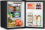 Antarctic Star 2.6 Cu.Ft.Compact Refrigerator with Freezer, Mini Fridge Single Door with Adjustable Thermostat,Removable Glass Shelves for Apartment,Dorm,Office,Kitchen，BLACK