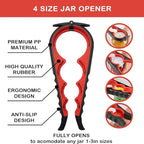 Jar Opener for Weak Hands, Seniors with Arthritis, 5 in 1 Multi Function Bottle Opener Lid Opener For Arthritic Hands with Non Slip Rubber Jar opener Gripper Pad(red)