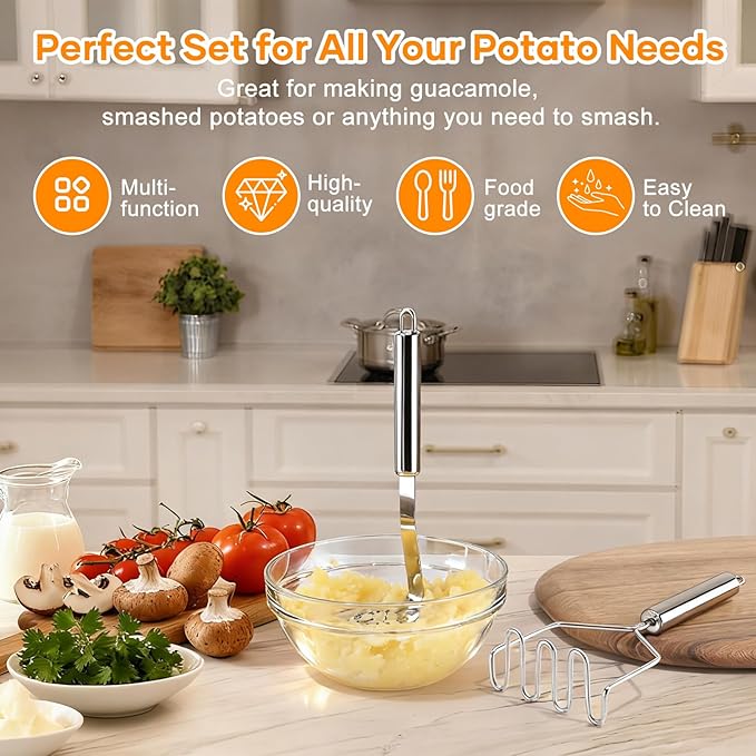 2 Pcs Potato Masher for Potatoes, 9 Inches Stainless Steel Wire Mashed Potato Ricer, Potatoes Mashers Set for Bean, Vegetable, Fruits, Avocados, Meat Etc.