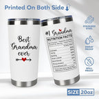 Christmas Gifts For Grandma, Best Grandma Ever Tumbler 20oz – Grandmother Present for Birthday, Mothers Day – First Time Grandmas Coffee Cup From Grandkids, Granddaughter Or Daughter