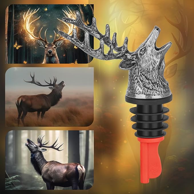 Deer Head Liquor Pourers Spout, Deer Wine Bottle Pourer and Stopper for Wine Spirits, Stag Gifts Birthday Gifts Hunting Gifts for Hunters Men Women, Silver