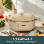 MAGNIFIQUE 4 Quart Programmable Casserole Slow Cooker, 8-in-1 Multi Cooker with Removable Non-Toxic Stoneware Crock, Claypot Slow Cooker, Rice-cooking, Nonstick, Oven Safe Pot to 450°F, Brown