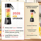 Portable Blender for Smoothies & Shakes - Cordless Personal Size Blender with 6 Blades, 380Ml Juice Cup, Lightweight & Rechargeable, Freshly Squeezed for Picnic/Sports/Office, Mother's Day