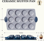 BRONYPRO 12-Cup Non Toxic Nonstick Ceramic Muffin Pan & Cupcake Tin, PFOA & PFOA Free, Heavy Duty Rust-Resistant Aluminized Steel, Oven Safe, Blue