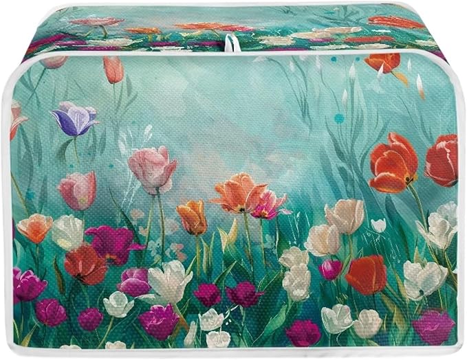 JEOCODY Colorful Flower Toaster Covers Dustproof Toaster Bread Maker Cover Fits for Most Standard 2 Slice Toasters, Universal Size Microwave Oven Dustproof Cover Women Gift