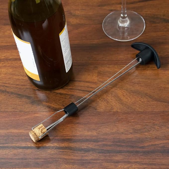 Stainless Steel 3-Pronged Wine Bottle Cork Retriever with Black Handle