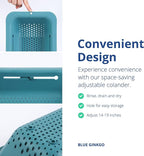 BLUE GINKGO Over the Sink Colander Strainer Basket - Wash Vegetables and Fruits, Drain Cooked Pasta and Dry Dishes - Extendable - New Home Kitchen Essentials (Green, 2 Pack)