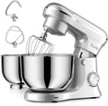 Facelle Tilt-Head Stand Mixer, 5QT+6QT Stainless Steel Two Bowls, 10 Speeds Kitchen Electric Food Mixer with Egg Whisk, Dough Hook, Beater, Dishwasher-Safe Attachment, Ideal Gift for Mom (Sliver)