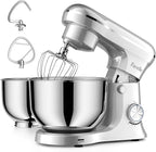 Facelle Tilt-Head Stand Mixer, 5QT+6QT Stainless Steel Two Bowls, 10 Speeds Kitchen Electric Food Mixer with Egg Whisk, Dough Hook, Beater, Dishwasher-Safe Attachment, Ideal Gift for Mom (Sliver)
