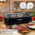 Smokeless Grill Indoor, CUSIMAX Electric Grill, 1500W Portable Korean BBQ Grill with LED Smart Display & Tempered Glass Lid, Non-stick Removable Plate, Dishwasher Safe, Black