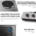 CUSIMAX 1800W Double Hot Plate, Stainless Steel Silver Countertop Burner Portable Electric Double Burners Electric Cast Iron Hot Plates Cooktop, Easy to Clean, Upgraded Version C180N