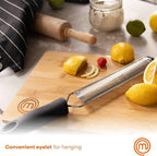 MasterChef Zester Grater with Handle, Kitchen Tool for Zesting Citrus Fruits & Finely Grating Parmesan Cheese, Garlic, Ginger, Coconut, Nutmeg, Wasabi, Chocolate etc, Stainless Steel