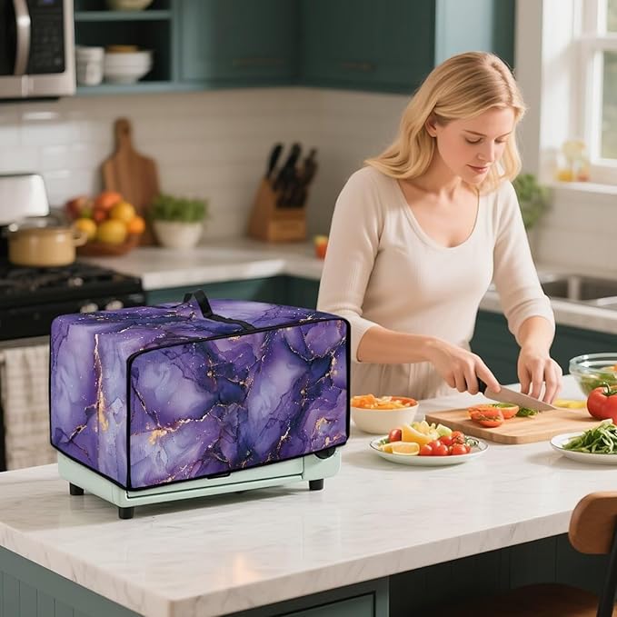 Marble Print Toaster Oven Cover for Kitchen Counter, Heavy Duty Heat-resistant Dust-proof Cover for Microwave Oven, Fit Most Small Appliance, Purple (Medium-16.1 * 19.71 * 10 inches)