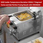 CROSSON 8L Countertop Electric Deep Fryer with Draining Valve,Solid Basket and Lid for Restaurant Use 120V,1800W Stainless Steel Commercial Deep Fryer