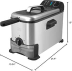 Kalorik Deep Fryer with Oil Filtration, Featuring Adjustable Temperature Control Dishwasher-Safe Basket and Easy-View Window with Odor Filters, 1700-Watts, 3.2-Quart, Silver