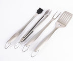 4-Piece BBQ Tool Set - Stainless Steel Grilling Utensils Kit for Outdoor Barbecue - Tongs, Spatula, Fork, Basting Brush - Heavy-Duty Grill Accessories with Heat-Resistant Handles