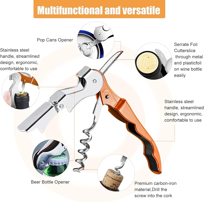 12 Pieces wine key wine opener Professional Waiter Corkscrews Stainless bottle opener Fold Serrated Foil Cutter Key for Family, Company Party,Bars,Restaurants(orange)
