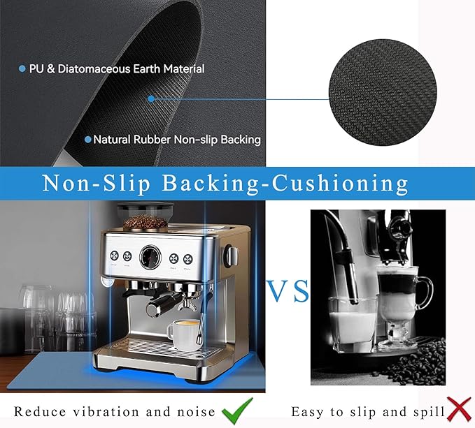 Coffee Mat for Countertops ,Coffee Bar Accessories Fit Under Coffee Maker Espresso Machine, Absorbent Hide Stain Rubber Mat for Countertop ,Dish Drying Mat for Kitchen Counter (Blue, 16"x24")