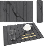 Stone Dish Drying Mat for Kitchen Counter, 24''×15'' Dishes Drying Matt Kitchen Counter, Absorbent Diatomaceous Earth Bath Quick Dry Mats for Tableware, Bottles and Cup(Dark Grey Marble)