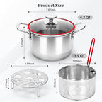 Deep Fryer Pot with Basket, 4.0L/4.2QT 304 Stainless Steel Standard Capacity Multi-function Cooking Pot with Strainer Basket, Anti-scald Handle, Egg Steamer Rack and Lid for Kitchen Camping