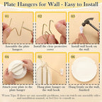 7 Pack Plate Hangers for Wall Display, 6/8/10/12 Inch Invisible Stainless Steel Plate Holders with Wall Hooks, Fit 5.5–12.5 Inch Decorative Plates, Plate Display Hangers for Home Wall Decor, Gold
