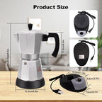 Electric Aluminum Moka Pot 5-6 Cup 270ml Espresso Maker with Detachable Base Ideal Coffee Makers for Home MochaPot Italian and Cuban Café Coffeemaker Espressomaker CoffeePot Silver