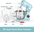 Kitchen in the box Stand Mixer, 5QT Two bowls Electric Food Mixer, 10 Speeds 3-IN-1 Kitchen Mixer for Daily Use with Egg Whisk,Dough Hook,Flat Beater (Blue, 5QT)