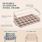 2 Pcs Silicone Muffin Pans for Baking with Metal Reinforced Frame, Nonstick Cupcake Tray for Oven, 24 Cups Mini Size Silicone Molds for Egg Bites, Dishwasher Safe (Brown, Cream)