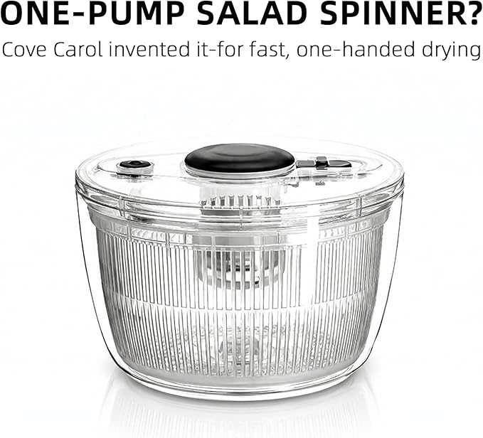 Cove Carol Large Salad Spinner, One-Handed Press-Type Vegetable Dryer, Built-in Filter Suitable for Fruits, Lettuce, and Vegetables; Salad Spinner, Lettuce Spinner 6.3 QT, Black