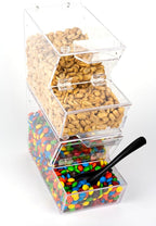 Inevibe Candy Bin Topping Dispenser - Acrylic Bulk Sprinkle Container with Scoop, Stackable & Magnetic for Multiple Holders - For Cereal, Nuts, Candies & Snack Food Storage - 2 Pack