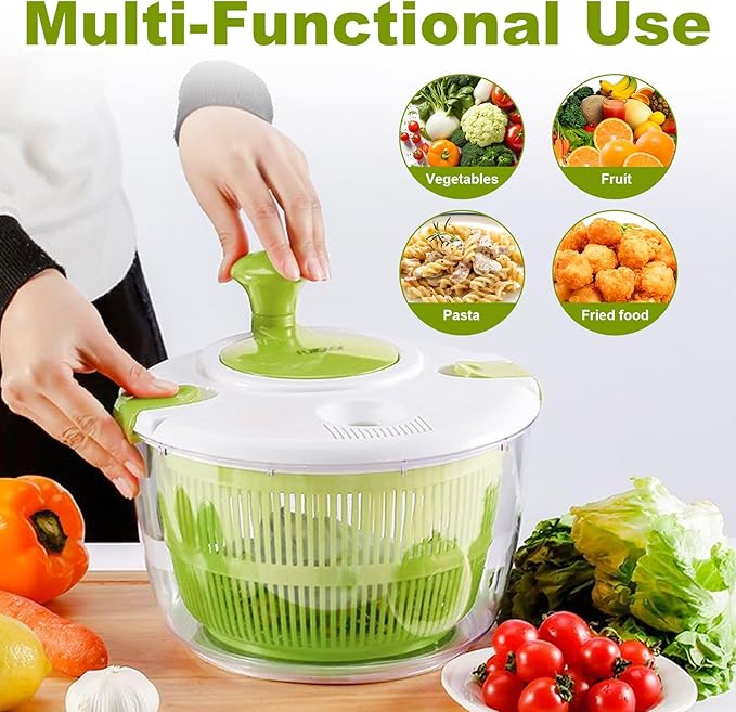 Salad spinner, vegetable and fruit washing dryer, lettuce spinner, for washing fruits, vegetables, pasta, green, 5L