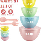 16 Piece Plastic Mixing Bowls with Lids Set - Nesting Bowls Set includes 8 Prep Bowls and 8 Lids, 2-in-1 Spoon-Fork, Large Salad Bowl for Preparing, Serving, and Storing, Dishwasher & Microwave Safe