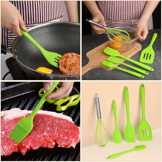 Silicone Baking Utensil Set 5pcs Green Cooking Tools Non-stick Heat Resistant Silicone Cooking Gadgets for Home Baking and Food Preparation