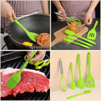 KALLORY 5pcs Green Silicone Kitchen Utensils Set with Whisk and Spatula, Nonstick Heat Resistant Cooking Tools for Baking and Food Preparation