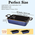 7 x 4 Au Gratin Baking Dishes for Oven Safe and Microwave Cooking and Baking, 2 piece, Heat Resistant Ceramic with Handles for Serving, Small Casserole Dish Set for 1 or 2 person servings, Blue