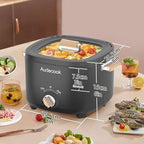 Audecook Hot Pot Electric, 2.5L Portable Nonstick Multicooker for 1-3 Persons, Honeycomb Texture Travel Electric Skillet with Dual Power Temperature Control for Steak/Egg/Noodles/Oatmeal (Black)