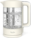 Martha Stewart  Electric Kettle with Removable Stainless Steel Tea Infuser, Glass Carafe 1.7L (7 Cups), Hot Water Boiler, 4 Presets, Keep Warm & Auto Shut-Off, Cordless 360° Swivel Base, Linen White