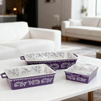 Domini Casserole Dishes for Oven, Ceramic Baking Dishes for Oven Set of 3, Lasagna Pan Deep, Baking Pan Set Square Casserole Dish Set with Handles for Baking, Pattern Purple(14.6+11.4+8.5inch)Christmas