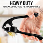 Zulay Kitchen Premium Garlic Press Set - Rust Proof Professional Garlic Mincer Tool - Easy-Squeeze, Easy-Clean with Soft, Ergonomic Handle - Silicone Garlic Peeler & Brush (Black)