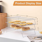 Cooling Rack for Baking 3 Tiers, 16" x 10" Cookie Cooling Wire Rack Stackable Collapsible Nonstick, Stainless Steel Baking Cooking Cooling Racks with Optimum Air Flow, Silver