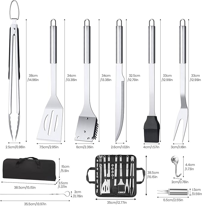 BBQ Accessories Grill Tools Set,Stainless Steel Barbecue Grill Accessories for Outdoor Grill,Barbecue Utensils Grilling Accessories Grilling Gifts for Men,Father's Day/Christmas (Sliver-22PCS)