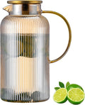Buaic Glass Pitcher with Lid, 84oz/2.5 Liter Amber Classic Vertical Stripes Water Pitcher,Glass Water Carafe for Cold Brew, Coffee, Lemonade, Iced Sun Tea,Beverage, Milk, Heat Resistant