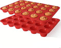 Silicone Muffin Pans for Baking Nonstick 2 Pcs, 24 Cup Mini Cupcake Pan, Food-Grade Silicone Baking Molds for Cupcakes, Freezer, Red