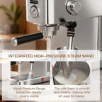 MEGAWISE Espresso Machine 20 Bar, Compact Stainless Steel Coffee Maker with Steam Milk Frother & Removable Tank for Cappuccino, Latte - Silver