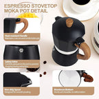 Aluminum 6 Cup 300ml Moka Pot Express Coffee Maker Stovetop Espresso Colorful Coffeemaker Italian Classic Style Brewing Greca Cafe Mocha Machine for Cafeteras Lover Camping Travel and Home Use 10oz